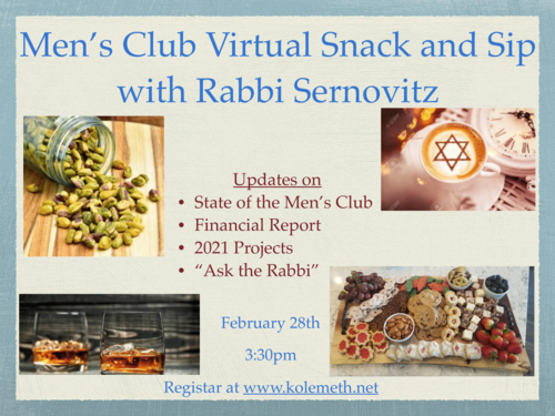 Banner Image for Men's Club Snack and Sip with Rabbi Sernovitz